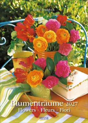Produktbild von Korsch Kalender Blumenträume 2027 mit neutralem Kalendarium und wechselnden Motiven