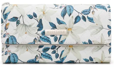 Imagen del producto de Cartera de cuero sintético para mujer, con 12 compartimentos para tarjetas, compartimento para monedas, disponible en tonos beige, en tallas de 3 a 10