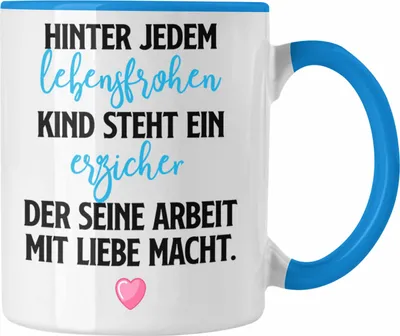 Produktbild von Trendation - Erzieher Tasse Geschenk Abschiedsgeschenk zum Abschied Lustig Geschenke Kaffeetasse Kindergarten Erzieher Mit Herz (Blau)