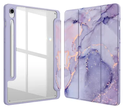 Produktbild von Fintie Hybrid Hülle für Samsung Galaxy Tab S10 Lite/S10 FE/S9 FE 10.9" & S9 11" Tablet mit Stifthalter - Stoßfeste Schutzhülle mit Transparenter Hartschale auf der Rückseite, Lila Marmor