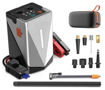 Produktbild von 6000A Auto Jump Starter 16000mAh Starthilfegerät mit Luftkompressor Reifenpumpe Luftgebläse Powerbank LED Display Smart Clamp, Typ: ZJEVA80