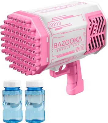 Image de Pistolet automatique à bulles de savon pour enfants - 7000 bulles colorées par seconde, parfait pour le jardin, la plage et les fêtes, liquide à bulles et lumières LED inclus - PINKBUBBLEWATER