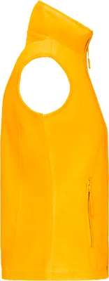 A side view of a yellow fleece vest.