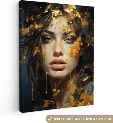 Zdjęcie produktu dla MuchoWow® - Obraz na płótnie - Kobieta - Portret - Abstrakcja - Sztuka - Złoto, fototapeta, dekoracja ścienna obrazy salon, 60x80cm