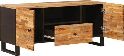 Zdjęcie produktu dla Szafka pod telewizor z półką vidaXL, brązowa, 105 x 33 x 46 cm, z litego drewna mango