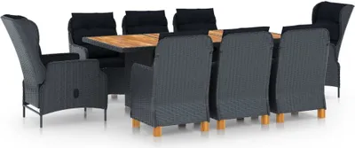 Produktbild von The Living Store 9-tlg. Garten-Essgruppe mit Auflagen Poly Rattan Dunkelgrau