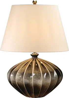 Image de Lampe de table en porcelaine Rib Pumpkin, marron et noir, 1xE27x60W, porcelaine, dimensions : 63x46x37 cm, IP20, Elstead