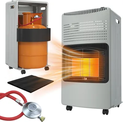 Productafbeelding van XMTECH 4200W keramische piezo-gasverwarmer – gasoven met infrarood keramische brander, inclusief gasdrukregelaar, gasleiding en beschermhoes, geschikt voor butaan/propaan tot 12 kg, grijs