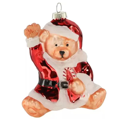 Produktbild von MIKONI Weihnachtskugel | Teddybär-Weihnachtsmann (9cm x 10,5cm) | aus GLAS, Christbaumkugel, Mundgeblasen, Handbemalt, Christbaumschmuck, Zapfen