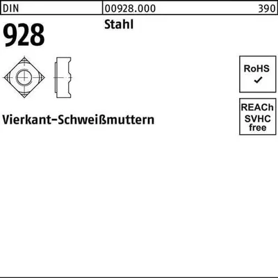 Produktbild von Reyher  Vierkant-Anschweißmu. DIN 928 Stahl M 6 (1000 Stück)