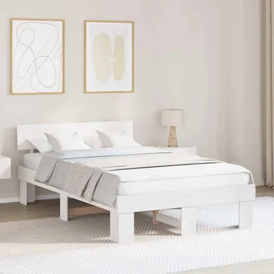 Produktbild von Maison Exclusive - Bettrahmen mit Kopfteil Weiß 120 x 190 cm Massives Kiefernholz