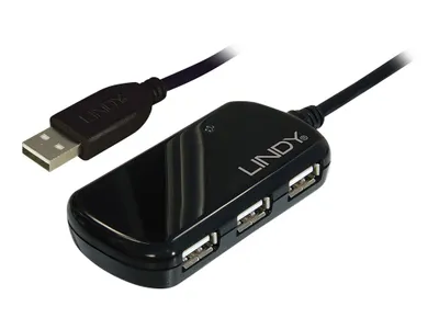Produktbild von Lindy USB 2.0 Pro 4-Port Hub, 480 Mbit/Sek, 8 m, USB 2.0/1.1, Win ME, 2000, XP, Vista Mac OS Linux, 1x USB-A M, 4x USB-A FM