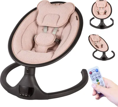 Image de X Adventure Transat électrique Rocco Teddy vieux rose - 5 vitesses, haut-parleur Bluetooth, panneau tactile LED, convient de 0 mois à 9 kg