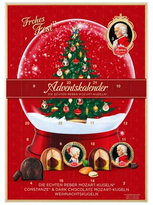 Produktbild von Reber Mozart Adventskalender mit echten Mozartkugeln, Marzipan & Nougat | 480g