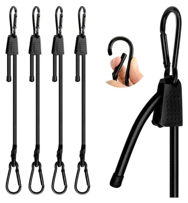 Produktbild von 4 Stück Gepäckspanner mit Haken und Karabiner, verstellbare Länge, elastischer Spanngurt für Möbel, Sackkarren und Motorräder (Schwarz)