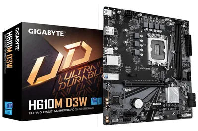 Produktbild von GIGABYTE H610M D3W Mainboard - Unterstützt Intel Core Prozessoren der 14. Generation, 5+1+1 Phasen VRM, bis zu 5600MHz DDR5, 1xPCIe 3.0 M.2, 1GbE LAN, USB 3.2 Gen 1