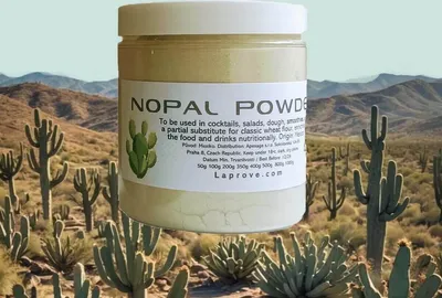 Immagine prodotto di Nopal in polvere per frullati dietetici (Opuntia ficus-indica) in un pratico contenitore di plastica da 350 g