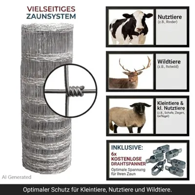 Produktbild von Wildzaun 1,00 x 50 Meter FOREST Forstzaun Weidezaun Drahtzaun Knotengeflecht Zaun Maschendraht