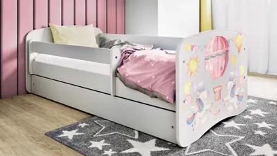 Obrázok produktu pre Detská posteľ pre mládež balón 70x140, 80x160, 80x180 cm - kompletná súprava s matracom, zásuvkou a ochranou proti vypadnutiu