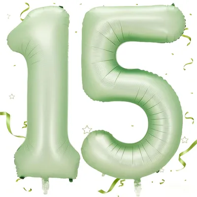 Productafbeelding van Folienballon 15 Jaar Salbeigroen 40 Inch voor Verjaardagdecoratie