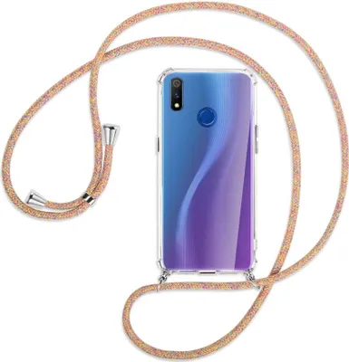 Produktbild von Handykette Backcover-Schutzhülle mit Band (Metall silberfarben) für Realme 3 Pro (X Lite) - Rainbow