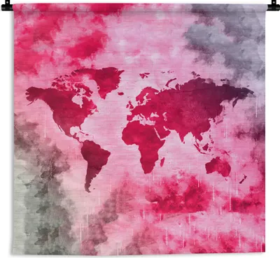 Produktbild von MuchoWow® Wandteppich Wandbehang Weltkarte - Abstrakt - Farben 150x150 cm Tapisserie Dekoration Wandtuch - Wohnaccessoires - Modernes