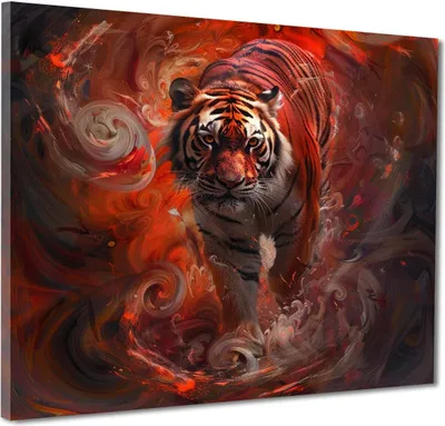 Produktbild von Abstrakter Tiger roter Wirbel Leinwandbild Wandbild Kunstdruck XL Wanddeko: 100x100x2cm