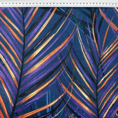 Produktbild von Baumwolle 100% orange-lila Blätter auf dunkelblauem Hintergrund - 220cm