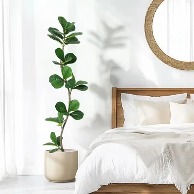 Produktbild von Künstlicher Geigenfeigenbaum - Ficus Kunstbaum im Topf - 182 cm hoch - Realistische Polyesterblätter - Deko Kunstpflanze für Wohnzimmer und Büro