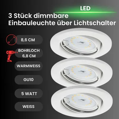 Produktbild von Briloner 7277-036 LED Einbauleuchten Set 3x5W Weiss GU10 Dimmschaltbar IP23 230V
