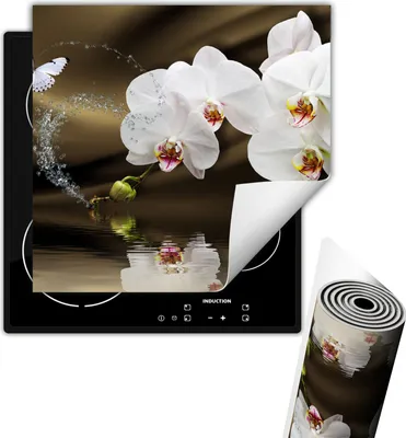Produktbild von Herdabdeckplattee Glaskeramikkochfeld-Abdeckung 50x52 cm Anti Rutsch Matte Aufrollbar, Orchidee