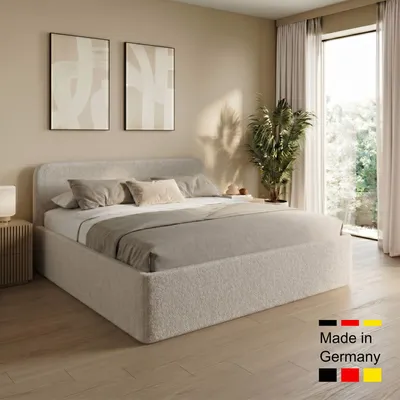 Produktbild von Home Collective Polsterbett 160x200 cm Doppelbett Bett mit verstellbarem Lattenrost & Stauraum viele Größen verfügbar | Bouclé-Stoff | Creme