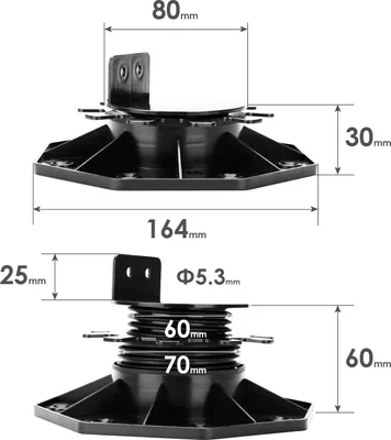 Zdjęcie produktu dla Peviasot, 20 sztuk, regulowane podkładki pod słupki do tarasów z kompozytu WPC i drewna, regulacja wysokości 30–60 mm, wysokiej jakości podkładki pod belki konstrukcyjne tarasów