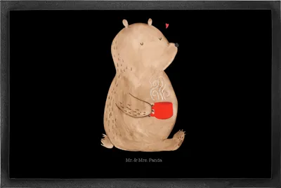 Produktbild von Mr. & Mrs. Panda fußmatte Bär Kaffee 50 x 75 cm - Schwarz - Geschenk, Bodenvorleger, Abtreter, Guten Morgen, Fußabtreter, Schmutzmatte, Bären, Motivation, Coffee, Teddy