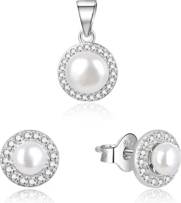 Imagen del producto de Conjunto de joyería de plata con perlas de río, modelo AGSET278L (collar y pendientes)