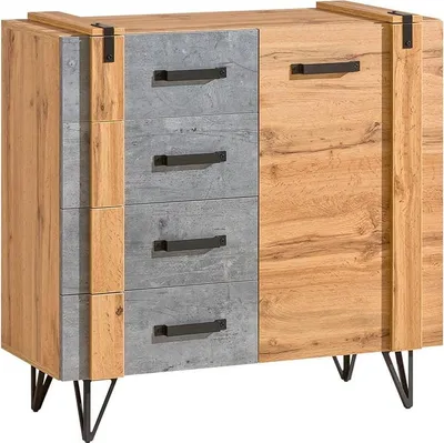 Image de Commode étroite combinée CONOVER - chêne wotan / béton / noir