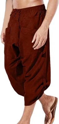 Immagine prodotto di Pantaloni da uomo in stile medievale - Costume vichingo/pirata - Vita elastica - Tessuto misto cotone - Chiusura con coulisse - Pantaloni a caviglia - Pantaloni da costume