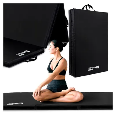 Produktbild von Hop-Sport Faltbare Turnmatte - Bodenweichmatte für Zuhause 183x90x5cm - Fitnessmatte, Gymnastikmatte mit Tragegriffen und Klettverschluss, Dicke 5cm - Schwarz