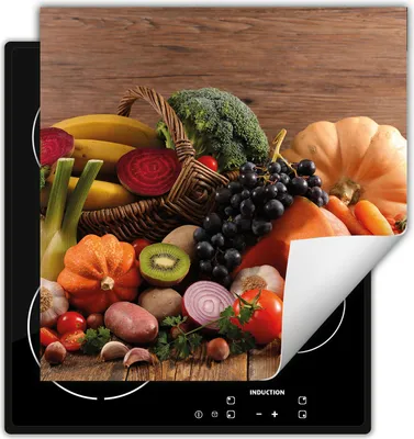 Produktbild von DarHaus Herdabdeckplatte 50x52 cm Anti Rutsch Matte Aufrollbar, Gemüse - Holz