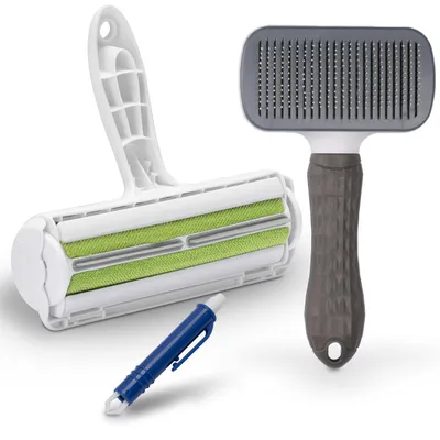 Image de Ensemble de 3 brosses et rouleau à poils pour animaux de compagnie