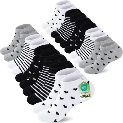 Productafbeelding van Dames sokken voor sneakers, 10/20 paar, maten 35-38 en 39-42, korte, ademende sportsokken