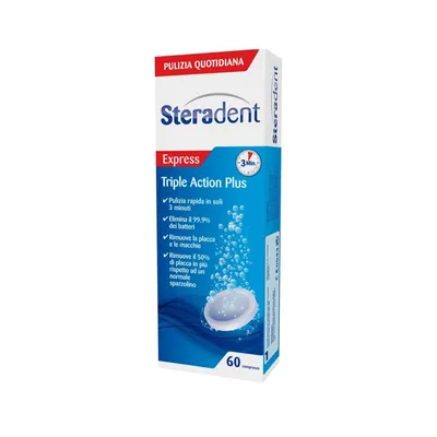 Productafbeelding van STERADENT TRIPLE ACTION PLUS, 60 tabletten voor het reinigen van protheses
