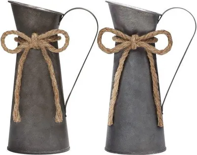 Image de Unyqoos® - Lot de 2 vases vintage en métal – Vases à fleurs en fer galvanisé, bronze et argent, hauteur 20 cm, diamètre de la base 8,3 cm, ouverture 7 cm, avec anse, style shabby chic
