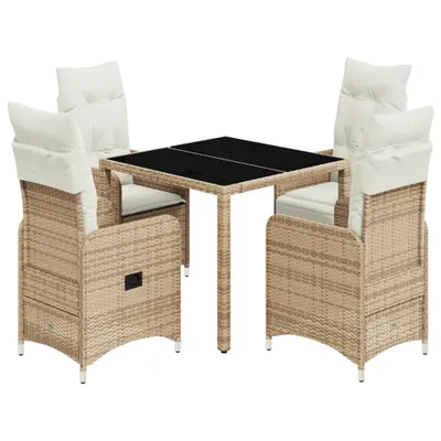 Produktbild von 5-tlg. Garten-Bistro-Set mit Kissen Beige Poly Rattan