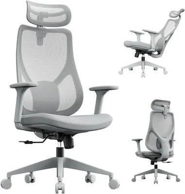 Obrázek produktu pro SENSE7 Moyo Ergonomická kancelářská židle, šedá, 3D područky, síťované opěradlo, bederní opěrka, manažerská židle, židle pro domácí kancelář a k počítači, nosnost 150 kg
