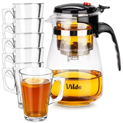 Produktbild von Vilde | Teekanne 960 ml - Glaskanne mit Sieb - 6 Gläser 255 ml - Spülmaschinenfest