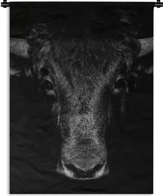 Produktbild von MuchoWow® Wandteppich Wandbehang Taurus - Tiere - Schwarz - Weiß 90x120 cm Tapisserie Dekoration Wandtuch - Wanddeko