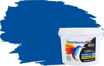 Produktbild von RyFo Colors Bunte Wandfarbe Manufakturweiß Ultramarineblau 3l - weitere Blau Farbtöne und Größen erhältlich, Deckkraft Klasse 1, Nassabrieb Klasse 1