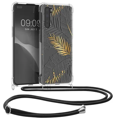Produktbild von kwmobile Necklace Case kompatibel mit OnePlus Nord Hülle - Silikon Cover mit Handykette - Gold Grau Transparent Dschungel