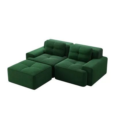 Produktbild von Boneless Modulsofa, Modernes L-förmiges Modulsofa  mit Tiefem Sitz, bequemes Corduroy-Cloud-Sofa mit Ottoman, Getuftetes Zweisitzer-Schlafsofa